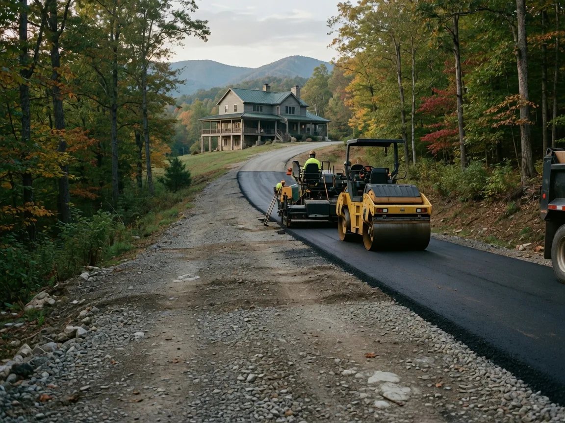 Illustration: a gravel drive regraded and compacted before the asphalt goes down
