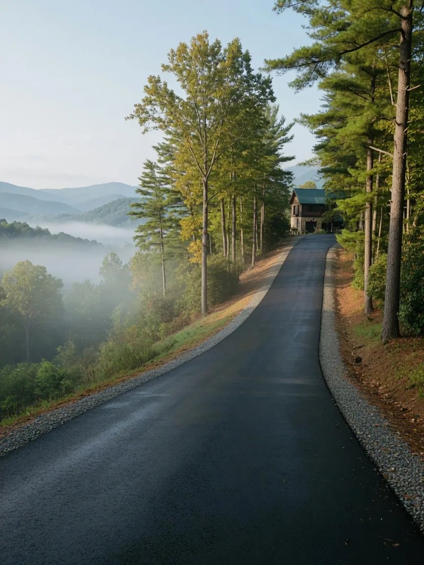 Illustration: a steep mountain driveway paved with hot mix